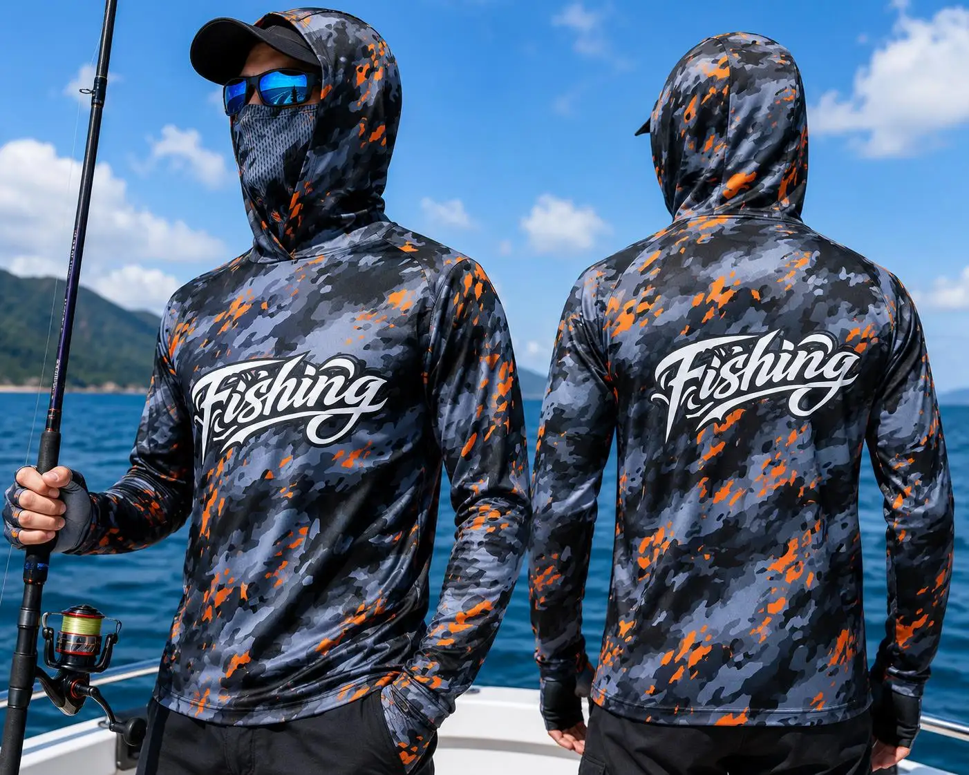 Fishing Shirt Uv Protection - قميص صيد رجالي بغطاء للرأس، حماية