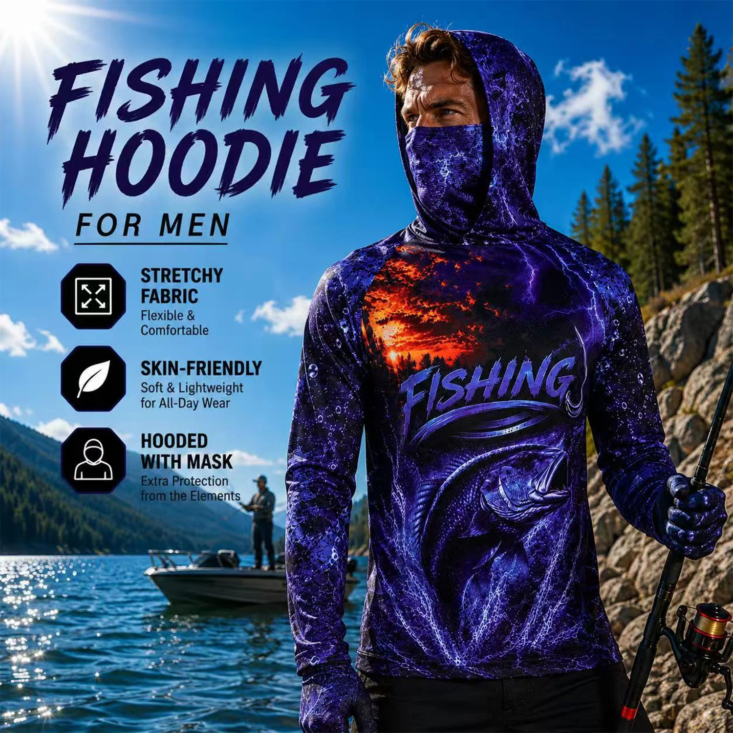 قميص صيد رجالي بطبعة ثلاثية ال - مراجعة Fishing Shirt Uv Protection وسعره